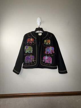 Yak Magik Vintage Wool Blend Embellished Elephant Jacket Blazer